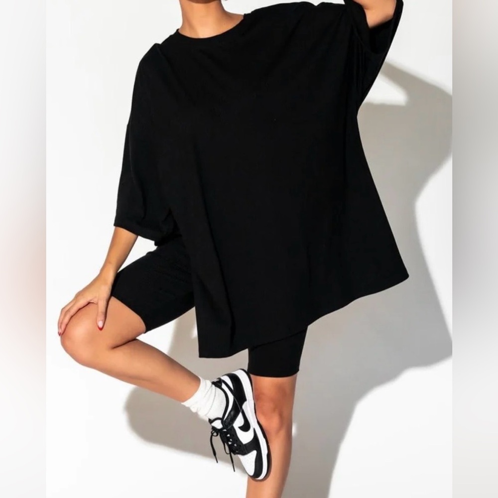 Dressed in LaLa Oversized Top Biker Shorts Set (in gray)